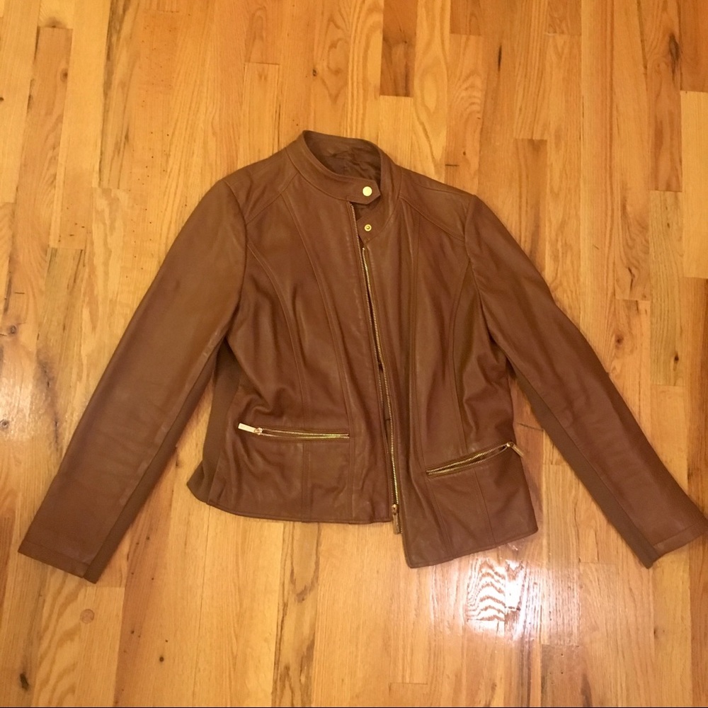 MICHAEL Michael Kors Leather Moto Jacket, Brown